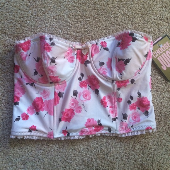 Juicy Couture Pink Floral Bustier Bikini Top