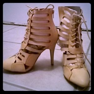 Cut Out Lace Up Tan Ankle Boots