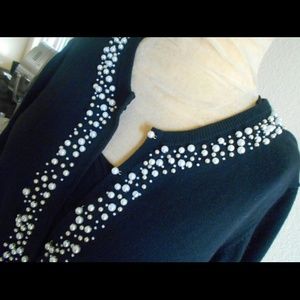 Black Cardigan with Pearl Detail