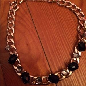 Chain necklace black and silver gems