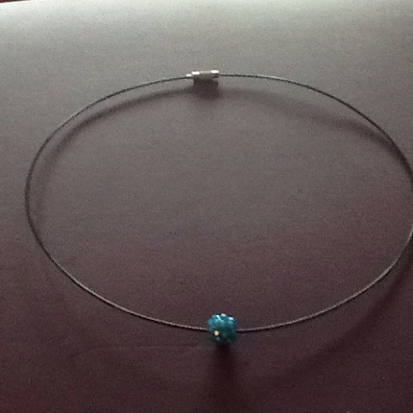 Black wire necklace with turquoise crystal bead