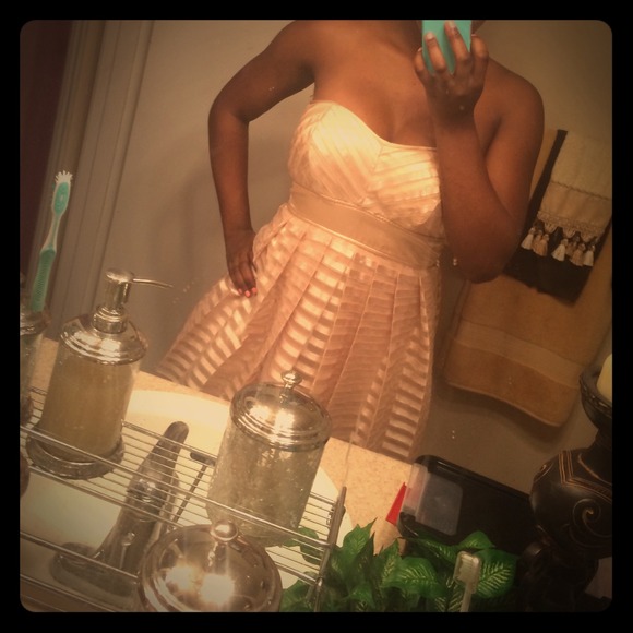 Tan lace striped dress