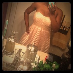 Tan lace striped dress