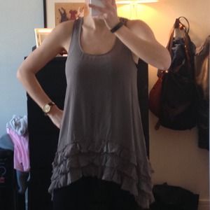 Grey silk ruffled shirt