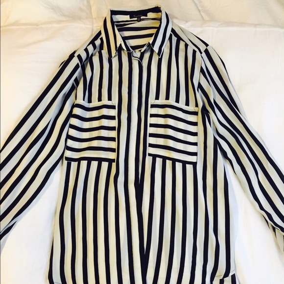 Long black and white stripped blouse w/ tail. - Picture 1 of 4