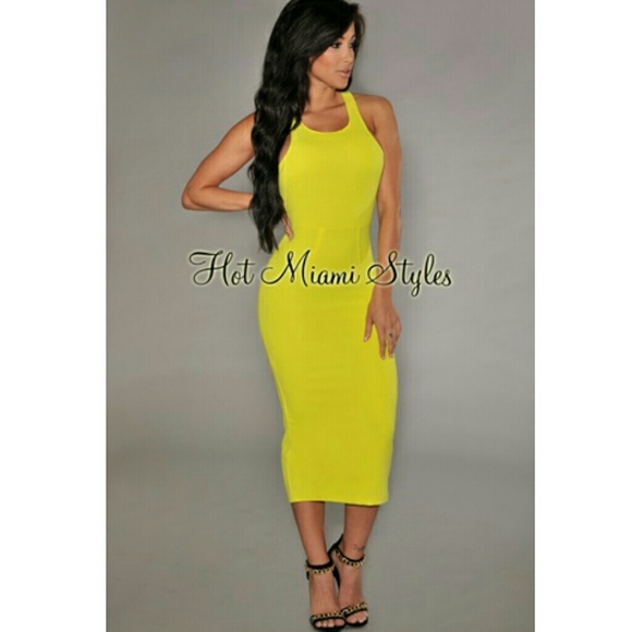 Neon Yellow Cut-Out Back Midi Dress