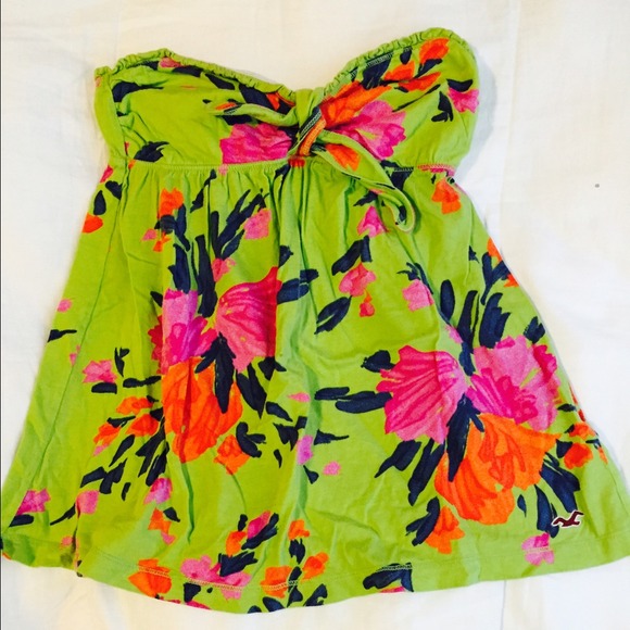 Strapless avocado green bright flower top! - Picture 1 of 4