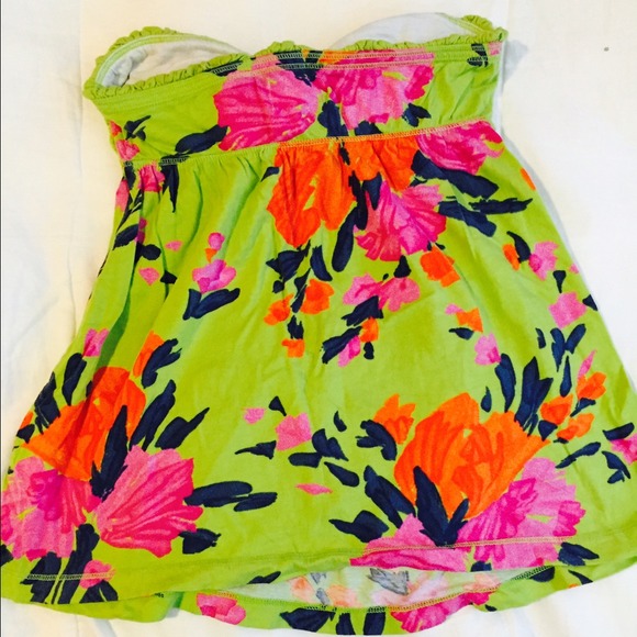 Strapless avocado green bright flower top! - Picture 2 of 4