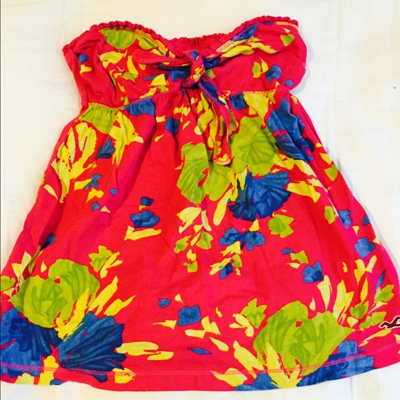 Really cute hot pink strapless top w/ flowers - Picture 1 of 4