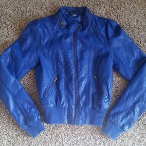 H&M blue leather jacket
