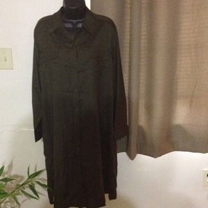 City DKNY Dark Olive Green 100% Silk Shirt Dress