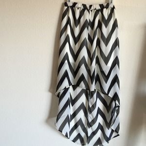 Black and White Chiffon Chevron Hi-Low Skirt