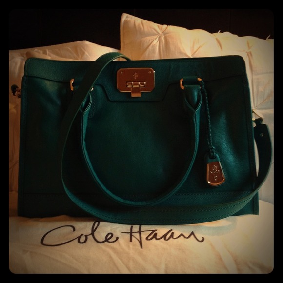 Cole Haan Handbags - Cole Haan Large Green Valise Leather Satchel