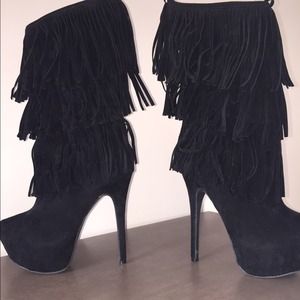 Black fringe sexy heel boots