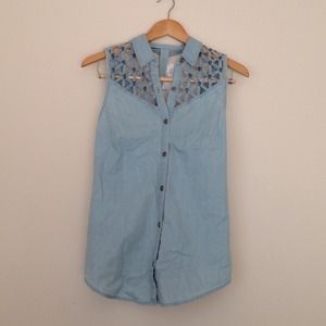 Cutout Chambray Top