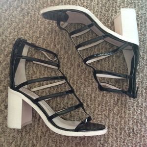 Jeffrey Campbell Black Patent Block Heel Sandal