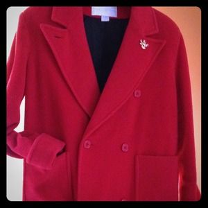 Red 100% Wool Long Coat! 45" in length.