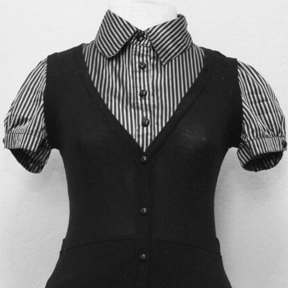 Black stripped Shirt w/ V-Neck Sweater Combo