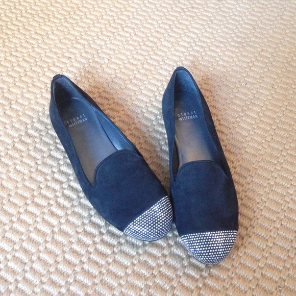 Stuart Weitzman Lingo Black Suede Cap Toe Loafers