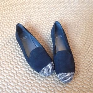 Stuart Weitzman Lingo Black Suede Cap Toe Loafers