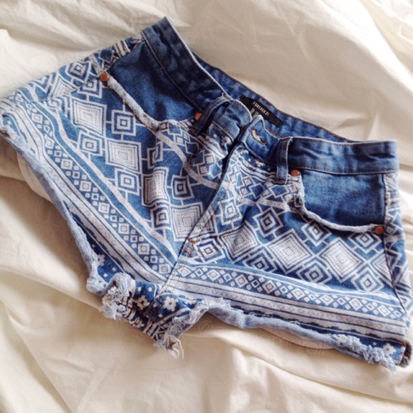 Denim Aztec Print Shorts