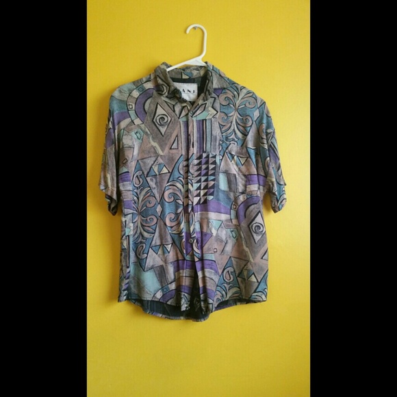 Tribal Pattern Button Down Short Sleeve Shirt