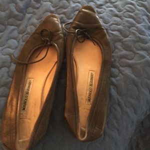 Manolo Blahnick brown leather ballet slippers