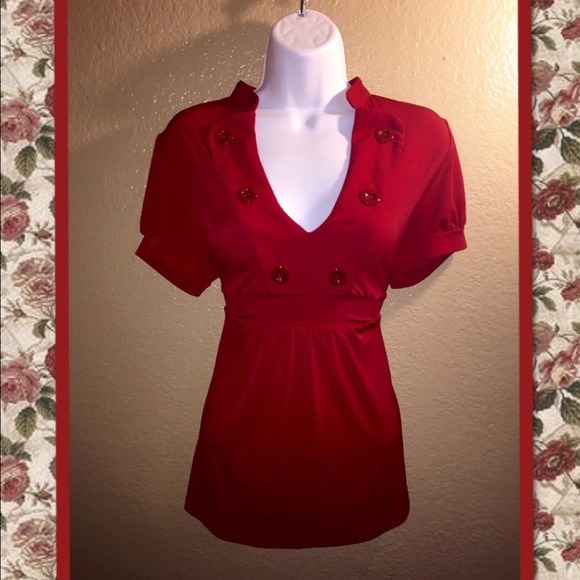 Romantic red v neck tie back top