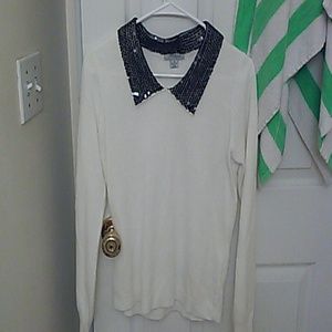 White Sweater with sequin colar