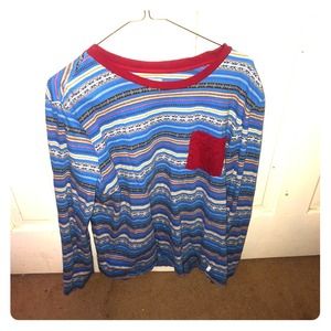 Long sleeve tribal print shirt with red frocket