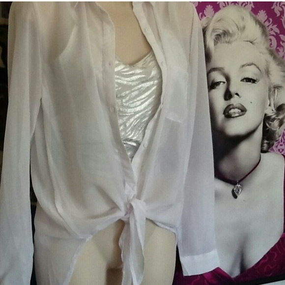 **FLASH SALE** White Chiffon Hi Lo button down top - Picture 3 of 4
