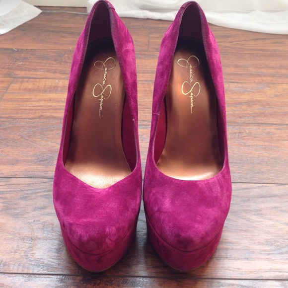 Jessica Simpson purple suede platforms