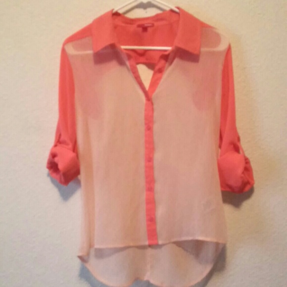 Sheer Orange and nude blouse