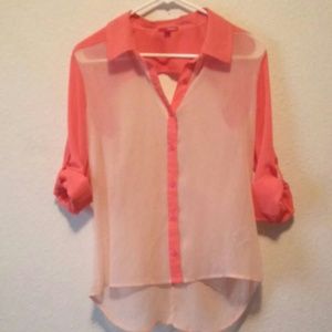 Sheer Orange and nude blouse