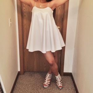 All white shift dress! Faux leather, party dress.