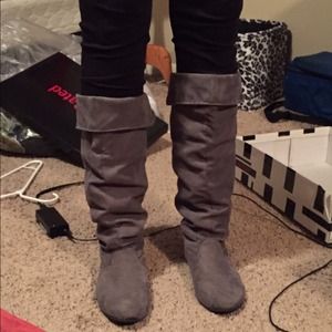Grey suede slouchy boots