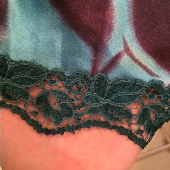 Ted Baker Silk Slip Skirt Blue Aubergine lace trim - Picture 2 of 4