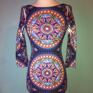 Fitted Patterened 60s Inspired Dress