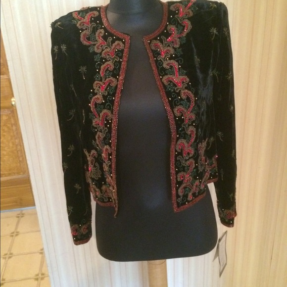 VTG  Palm Trees Velvet Evening Beaded Jacket