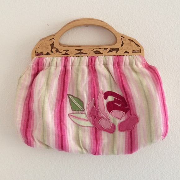 Banana Republic Floral Print Wooden Handle Purse