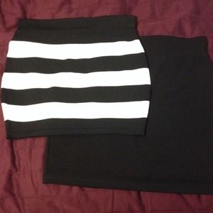 2 skirt lot striped bodycon bandage and black mini