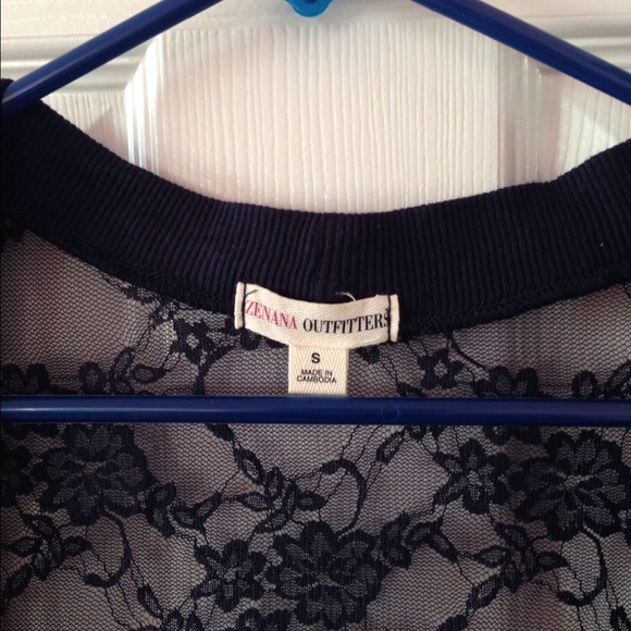 Dark Blue Lace 3/4 Sleeve Sweater - Picture 3 of 3