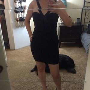 Formal black dress with beading.