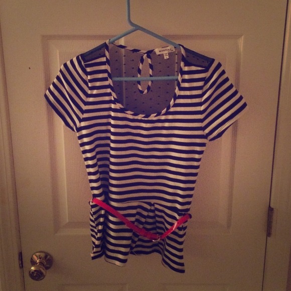 Striped peplum top with see through back