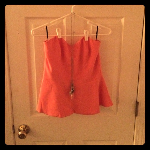 Strapless pink peplum top