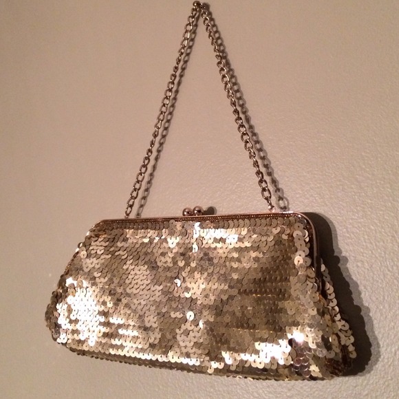 The Limited Handbags - Gold Sequin clutch from The Limited