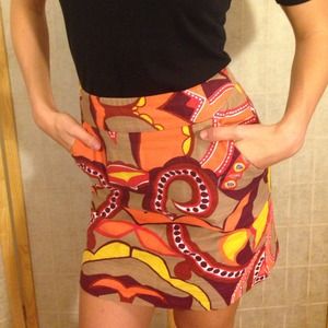 Retro print canvas skirt