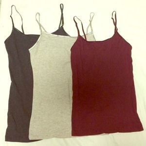 3 camisoles (charcoal, heather grey, and maroon)