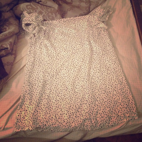 White Loft dress shirt with black pika dots