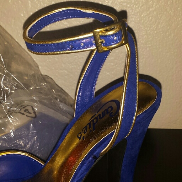 Candies Navy Blue/ Gold Heels - Picture 2 of 4